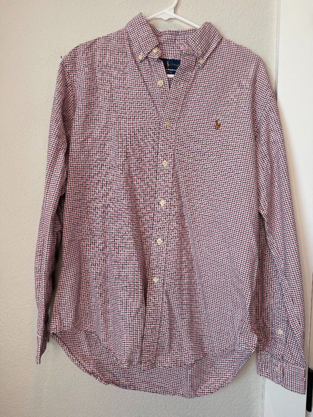 Men's Ralph Lauren Red White Blue Plaid Button Front Shirt Size Medium